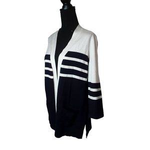 Pointella Open Cardigan Stripe Pattern Front Pockets Women's Size M